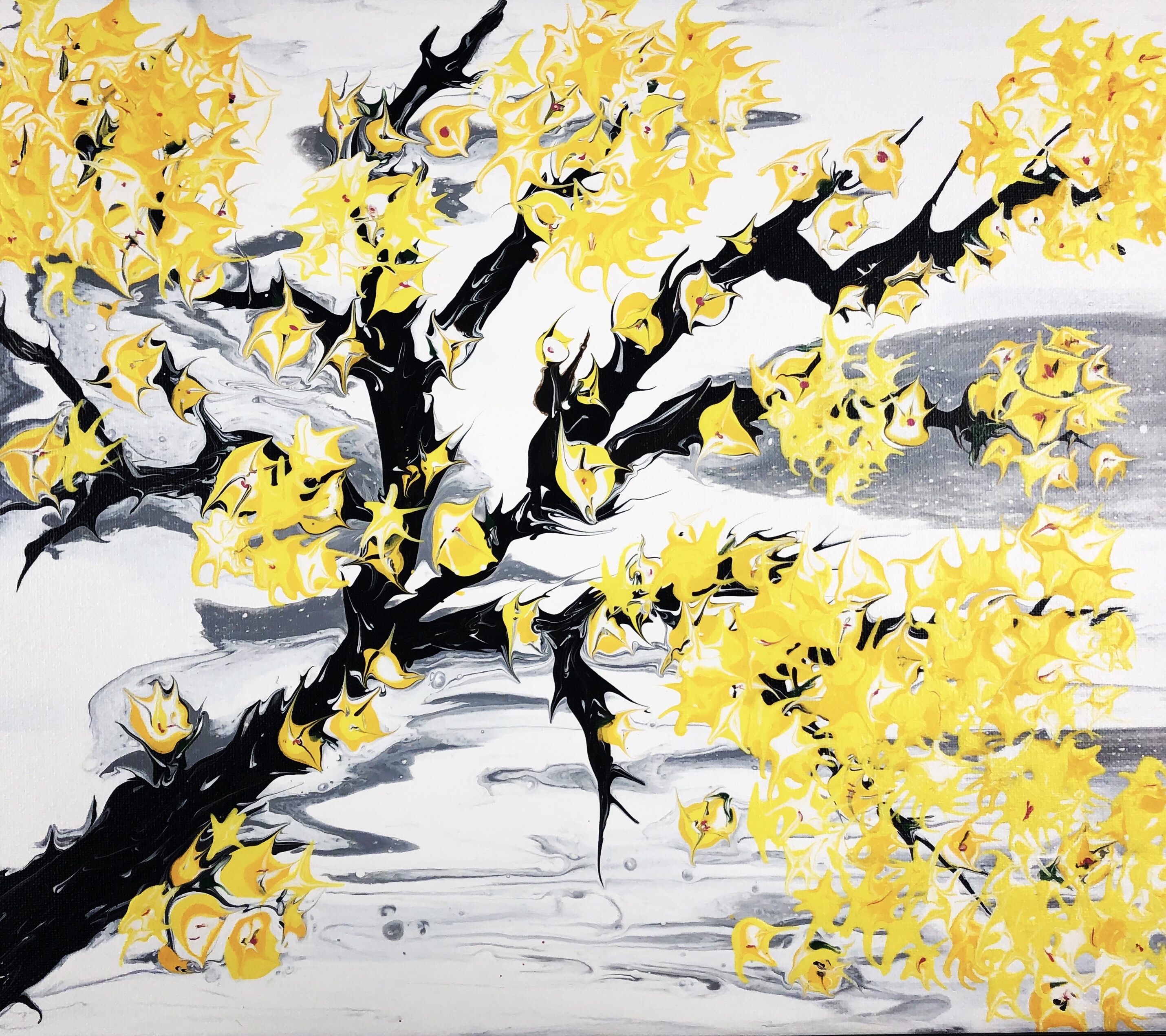 Golden Blossoms Ffluid Painting